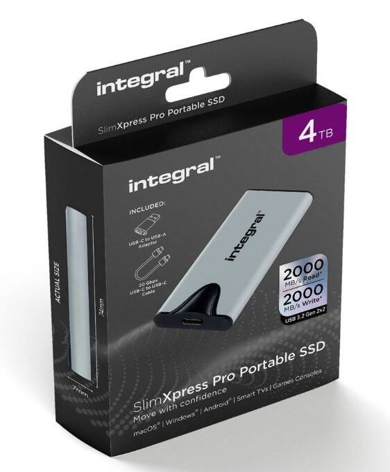 Integral SSD-Festplatte 4 TB USB 3.2 (Gen 2) Silber INSSD4TPORT3.2SLIMXS