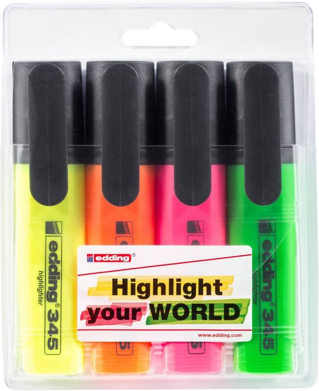 edding 345 Textmarker Farbig sortiert 2-5 mm Filzspitze Nachfüllbar 4 Stück