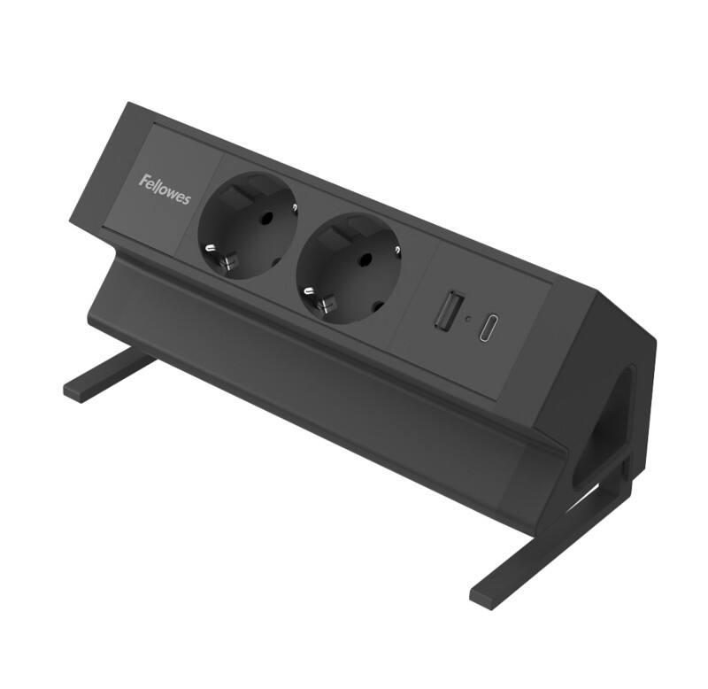Fellowes Stromversorgung Schreibtisch USB-A & USB-C 2-fach 2 m Schwarz