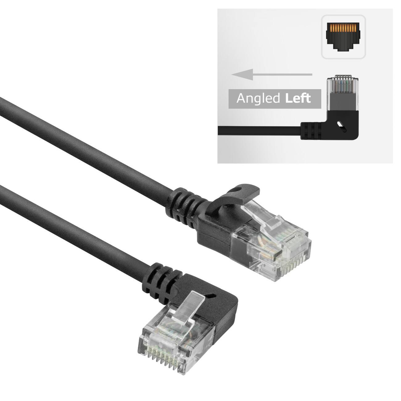 ACT Slimline Netzwerkkabel U/UTP CAT6A LSZH RJ45 Gewinkelt Unten Zu Gerade 5 m Schwarz