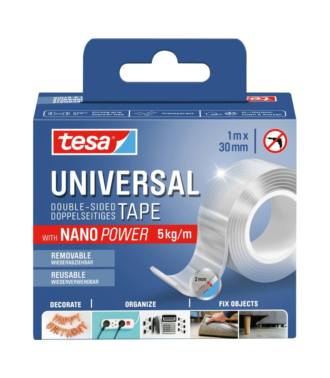 tesa Universal Doppelseitiges Klebeband mit Nano Power