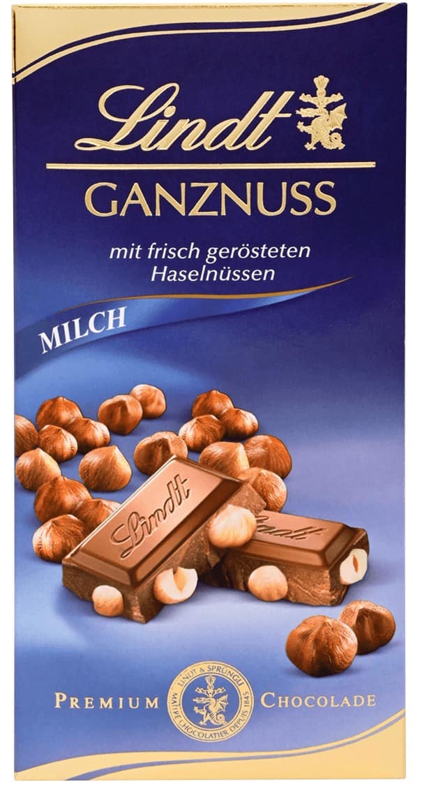 Lindt Ganznuss Geröstete Haselnüsse Vollmilchschokolade Tafel 100 g