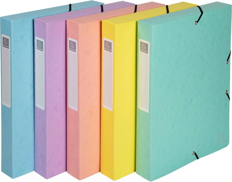 Exacompta Aquarel Archivbox 59550E A4 Pressspankarton Gummiband 25 (B) x 2,5 (T) x 33 (H) cm Färbig sortiert 2,5 cm 8 Stück