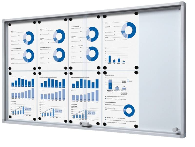 SHOWDOWN Vitrine Magnetisch 10 x A4 Wandmontage Abschließbar Indoor 64,1 (B) x 112,6 (H) cm Silber