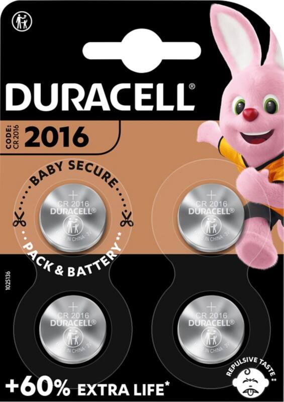 Duracell Knopfzelle 5000394119314 CR2016 4 Stück