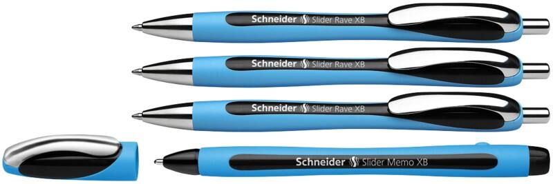 Schneider Slider Rave XB Kugelschreiber Schwarz 0.7 mm Extra Breit Kugelschreiber +1 Schneider Slider Memo XB Gratis 4 Stück