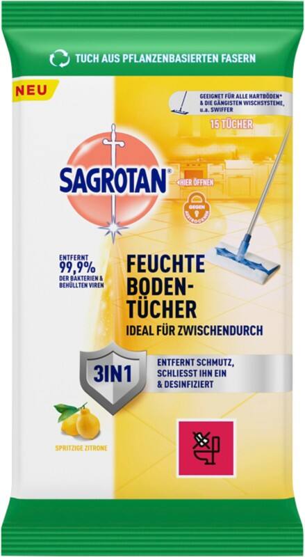 Sagrotan Antibakteriell Bodenwischtücher 3270370 Citrus 15 Blatt