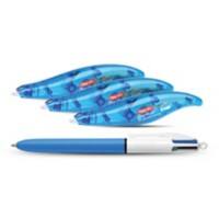 Tipp-Ex Exact Liner-Korrekturband 5 mm x 6 m Blau 3 Stück + BIC 4 Farben Kugelschreiber gratis