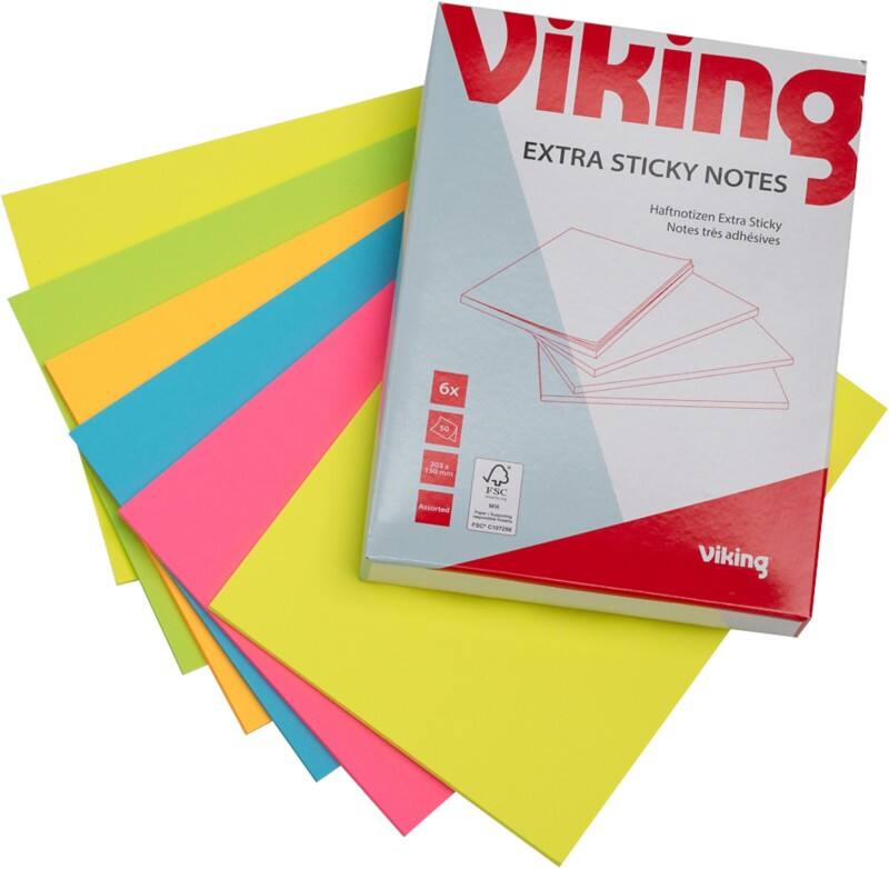 Viking Haftnotizen Rechteckig 150 x 203 mm Blanko Farbig sortiert 50 6 Stück à 50 Blatt