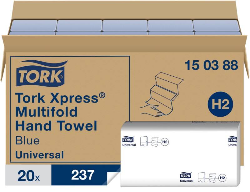 Tork Xpress Universal  Papierhandtücher H2 Blau 2-lagig 150388 20 Stück à 237 Blatt