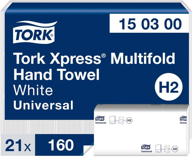 Tork Xpress Universal  Papierhandtücher H2 Weiß 2-lagig 150300 21 Stück à 160 Blatt