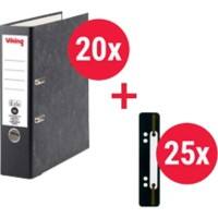Viking Breit Ordner + Heftstreifen A4 80 mm Schwarz 2 Ringe Kunststoff Wolkenmarmor Hochformat  20 Stück