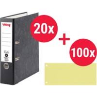 Viking Breit Ordner + Trennstreifen A4 80 mm Schwarz, Gelb 2 Ringe Pappkarton Wolkenmarmor Hochformat  20 Stück