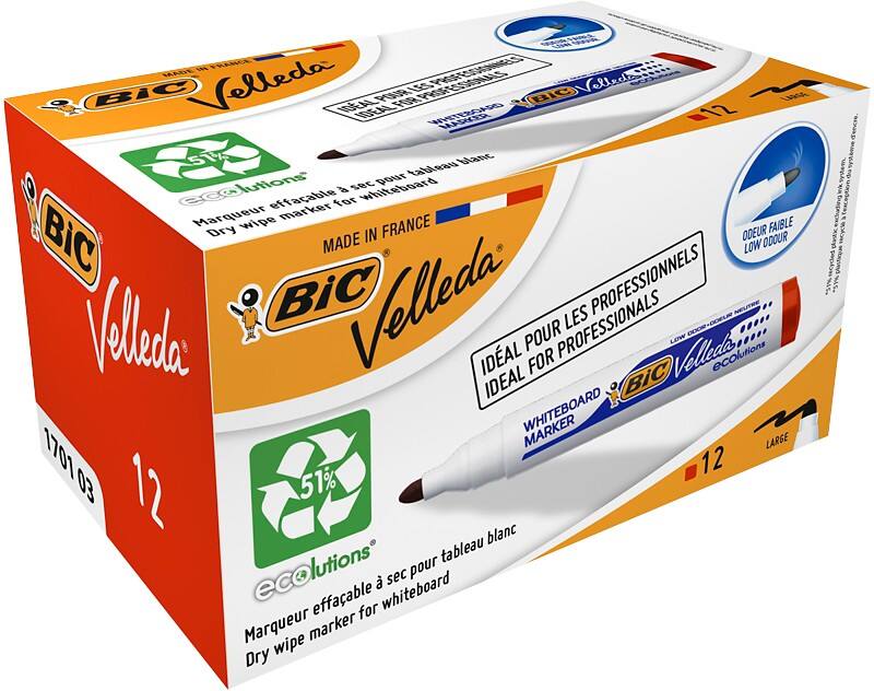 BIC 1701 Non-permanent Whiteboard-Marker Rot Breit Rundspitze  -   51% Recycelt 12 Stück