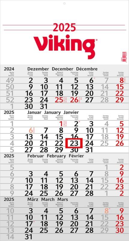 Viking Kalender 2026 Deutsch, Englisch, Französisch 30 (B) x 56 (H) cm Weiß