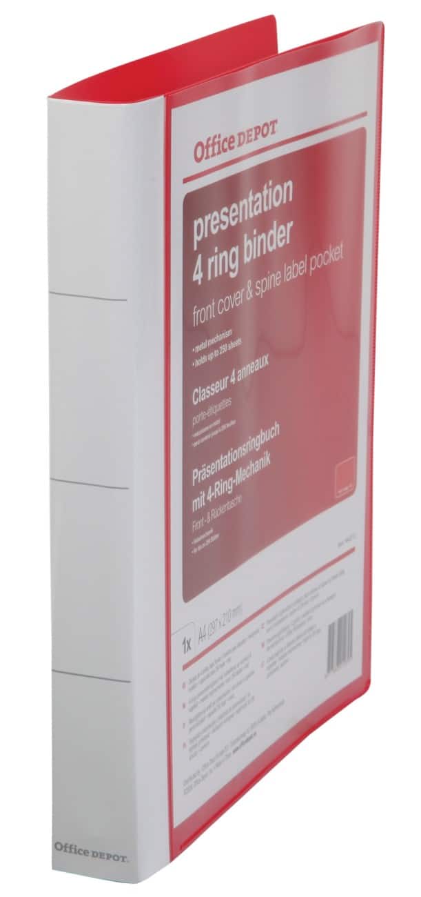 Präsentations-Ringbuch Polypropylen DIN A4 4 Ringe 25 mm Rot