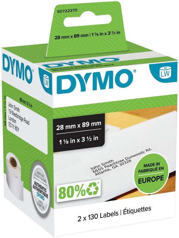 Dymo LW S0722370 / 99010 Authentic Adressetiketten Selbstklebend Weiß 28 x 89 mm 2 Rollen à 130 Etiketten