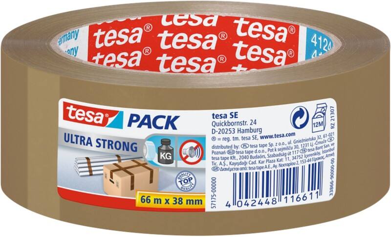 tesa Verpackungsklebeband tesapack Ultra Strong Braun 38 mm (B) x 66 m (L) PVC (Polyvinylchlorid) 4124