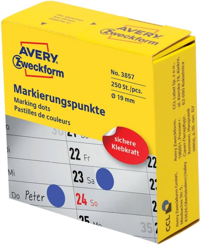 AVERY Zweckform Markierungspunkte 3857 Selbsthaftend Spezial Blau 250 Stück