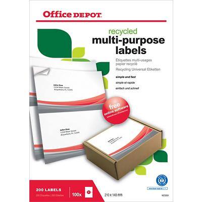 Office Depot Multifunktionsetiketten Selbstklebend 210 x 148 mm Weiße 200 Etiketten 100 Blatt mit 2 Etiketten