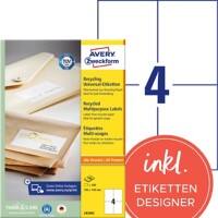 AVERY Zweckform Recycling-Universaletiketten LR3483 Weiß A4 105 x 148 mm 100 Blatt à 4 Etiketten