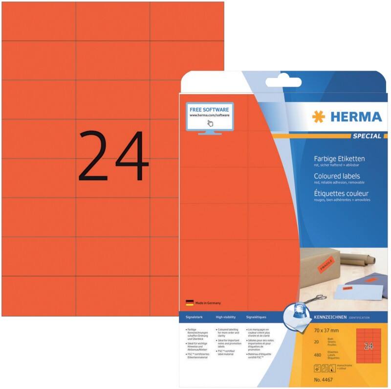 HERMA Multifunktionsetiketten 4467 Rot Rechteckig 480 Etiketten pro Packung