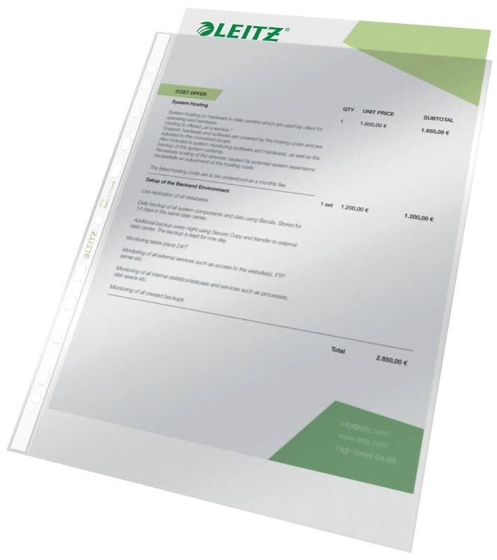 Leitz Prospekthüllen A4 Glasklar Transparent 80 Mikron PVC (Polyvinylchlorid) Öffnung oben 11 Löcher 4712 100 Stück