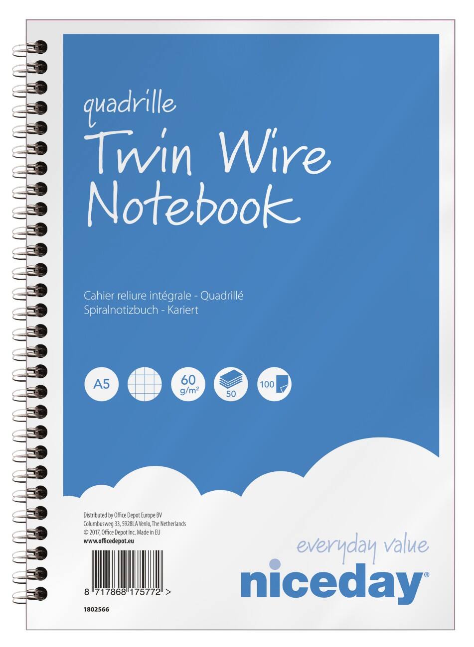 Niceday A5 Drahtgebunden Blau Papierumschlag Notizbuch Kariert 50 Blatt 5 Stück