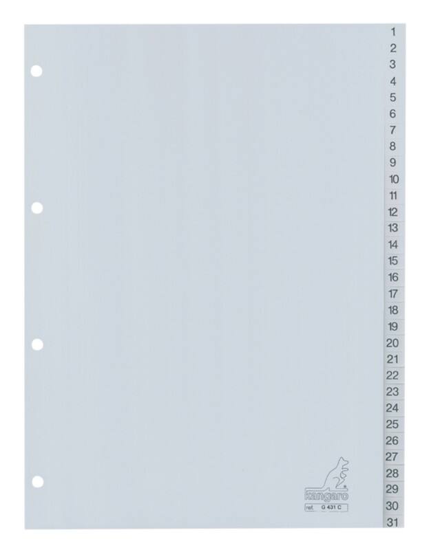 KANGARO 1 bis 31 Zahlenregister  A4 Grau 31-teilig PP (Polypropylene) 4 Löcher G431C