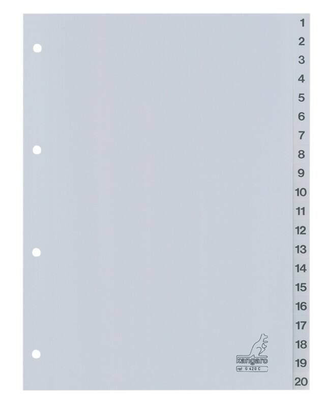 KANGARO 1 bis 20 Zahlenregister  A4 Grau 20-teilig PP (Polypropylene) 4 Löcher G420C