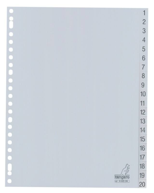 KANGARO 1 bis 20 Zahlenregister  A4 Grau 20-teilig PP (Polypropylene) 23 Löcher G420CM