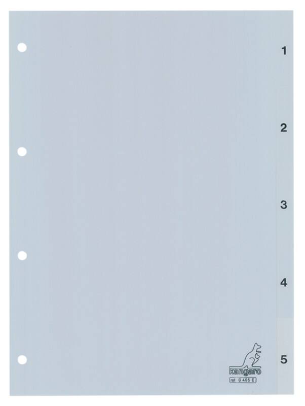 KANGARO 1 bis 5 Zahlenregister  A4 Grau 5-teilig PP (Polypropylene) 4 Löcher G405C