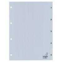 KANGARO 1 bis 5 Zahlenregister  A4 Grau 5-teilig PP (Polypropylene) 4 Löcher G405C