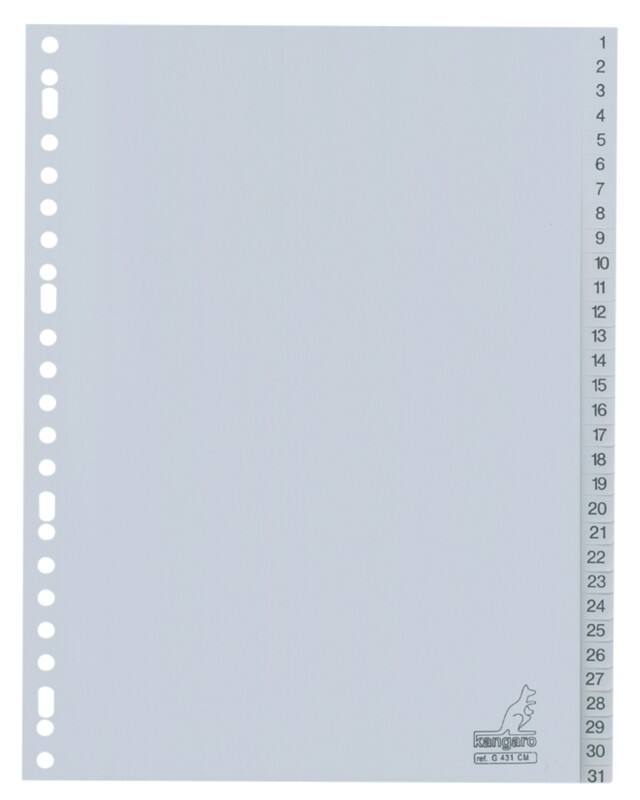 KANGARO 1 bis 31 Zahlenregister  A4 Grau 31-teilig PP (Polypropylene) 23 Löcher G431CM