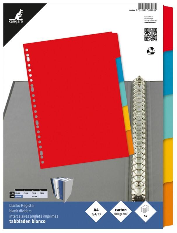 KANGARO Blanko Blanko Register  A4 Färbig sortiert 5-teilig 180 g/m² Pappkarton 23 Löcher PE405M