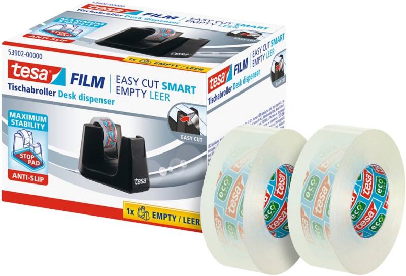 tesa Klebebandabroller tesafilm Easy Cut SMART Schwarz 19 mm (B) x 33 m (L)