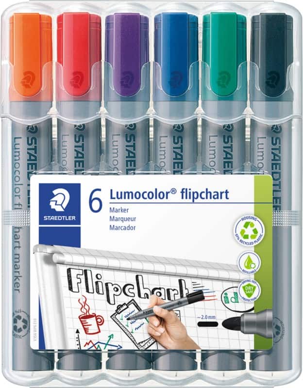 STAEDTLER Flipchart Marker 356 WP6 Rundspitze 2 mm Färbig sortiert 6 Stück