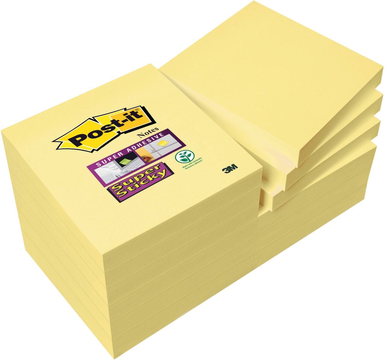 Post-it Super Sticky Haftnotizen 76 x 76 mm Kanariengelb 12 Blöcke à 90 Blatt ( 10 Blöcke + 2 Gratis)