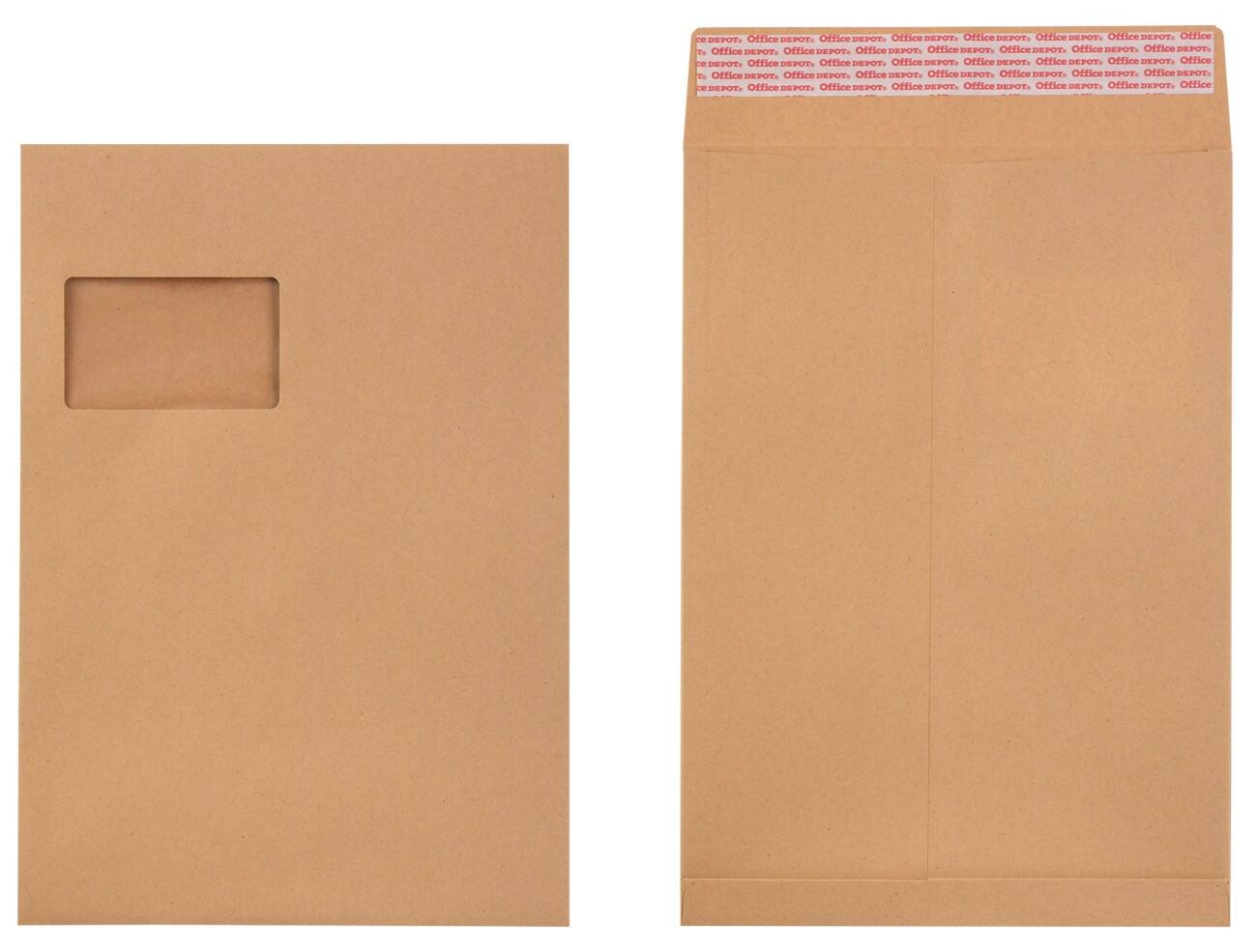 Office Depot Faltenversandtaschen C4 130 g/m² Braun Mit Fenster Abziehstreifen 100 Stück