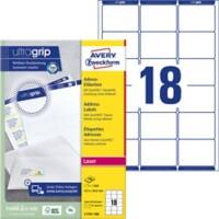 AVERY Zweckform Abziehhilfe QuickPEEL,ultragrip Adressetiketten L7161-100 Selbsthaftend A4 Weiß 63,5 x 46,6 mm 100 Blatt à 18 Etiketten