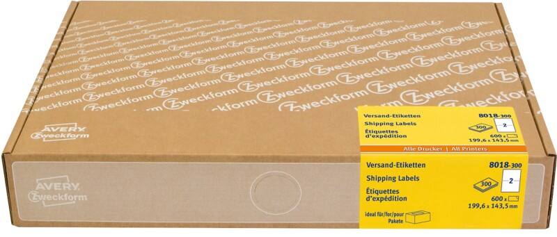 AVERY Zweckform Versandetiketten 8018-300 Selbsthaftend A4 Weiß 199,6 x 143,5 mm 300 Blatt à 2 Etiketten