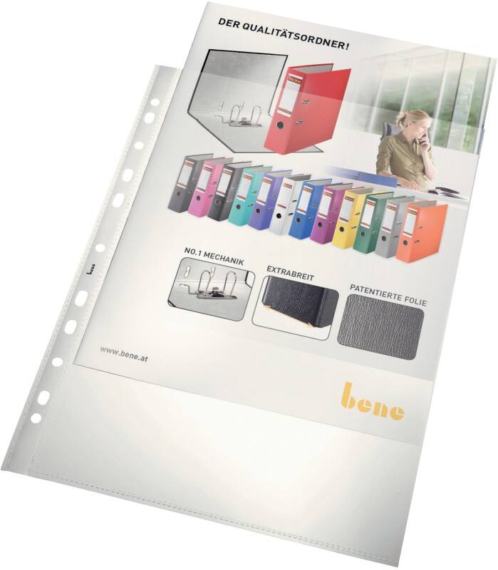 Bene Prospekthüllen A4 Glasklar Glasklar 80 Mikron PP (Polypropylen) Öffnung oben 11 Löcher 100 Stück