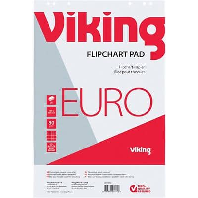 Viking extra white Flipchart-Papier Euro 80 g/m² Kariert 20 Seiten 5 Stück à 20 Blatt