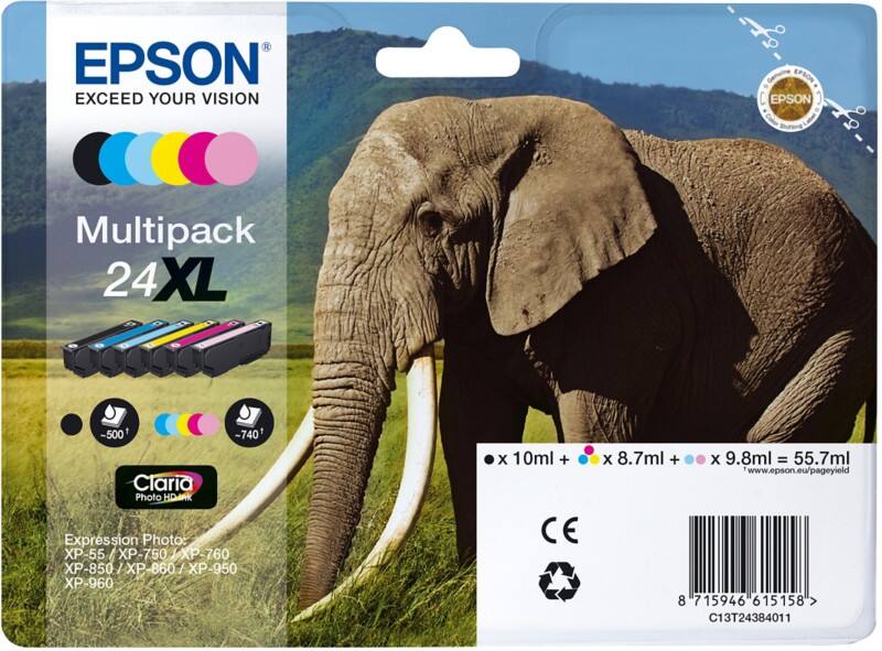 Epson 24XL Original Tintenpatrone C13T24384011 Schwarz, Cyan, Hellcyan, Magenta, Hellmagenta, Gelb Multipack 6 Stück