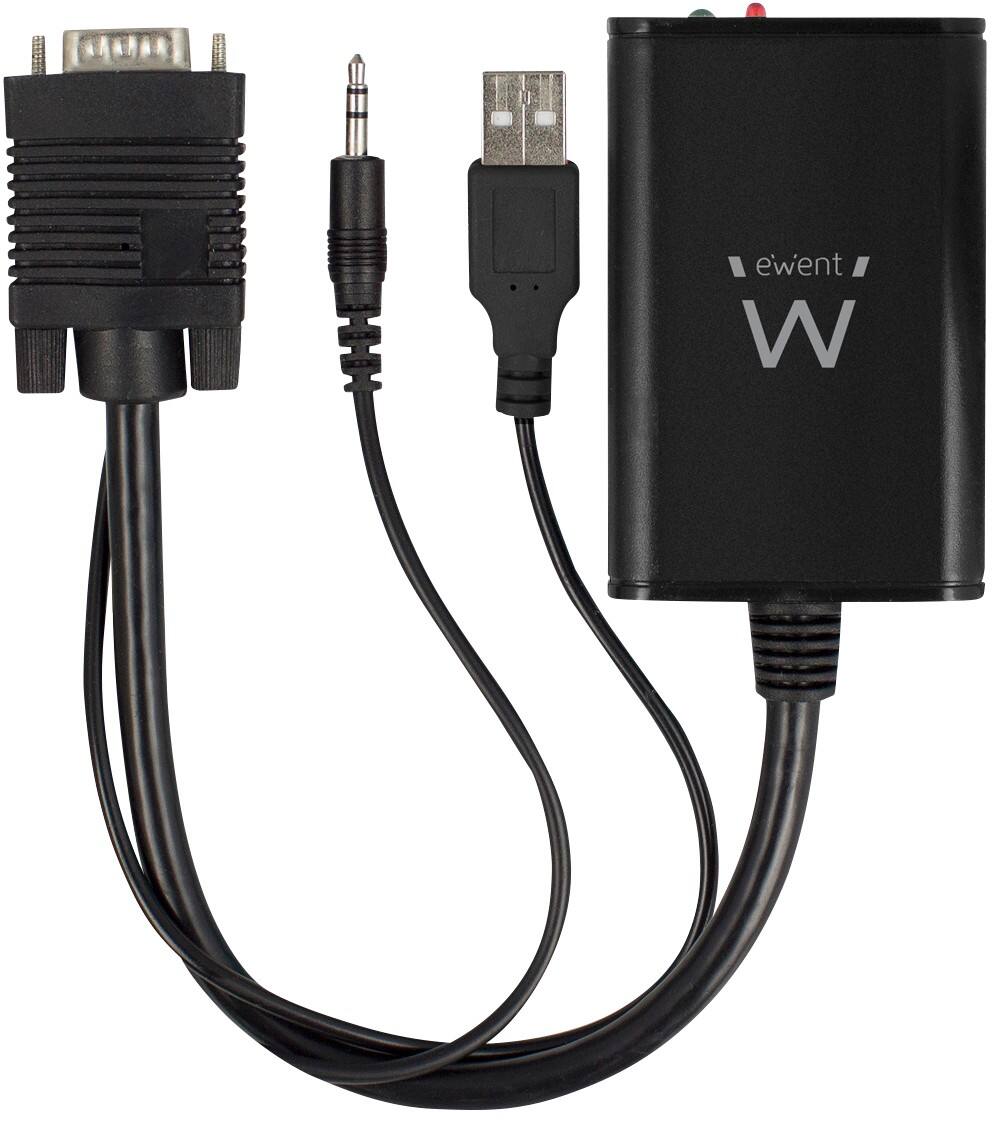 ewent 1 x VGA-Stecker, 1 x USB-Stecker, 1 x 3,5 mm-Stecker auf 1 x HDMI-Weiblicher Konverter mit Audio-Schwarz