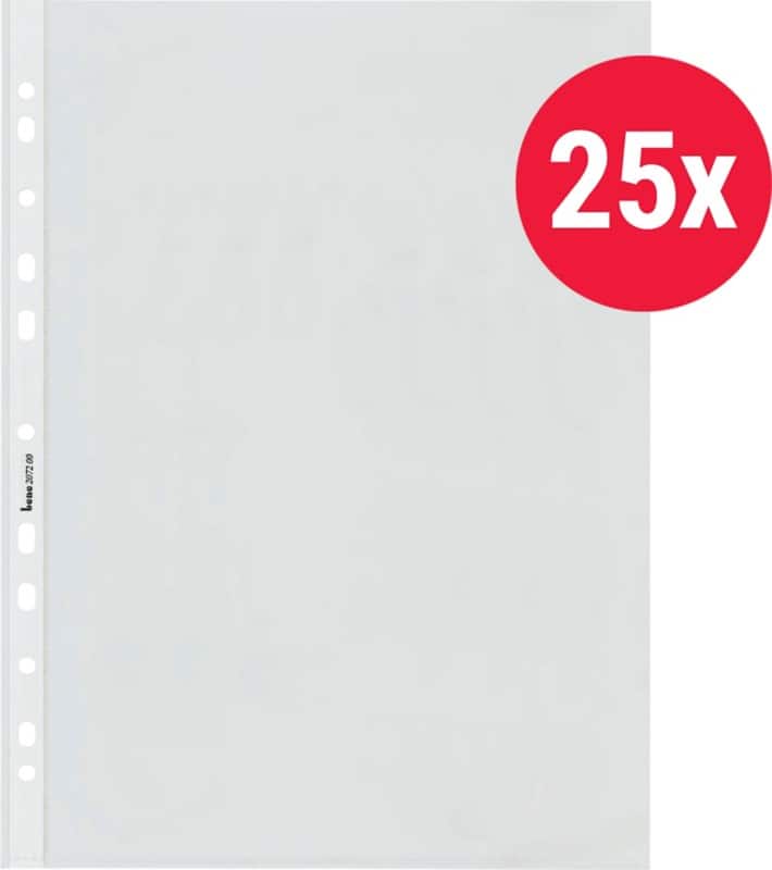 Bene Prospekthüllen A4 Glasklar Transparent 100 Mikron PP (Polypropylen) Öffnung oben und links 11 Löcher 25 Stück
