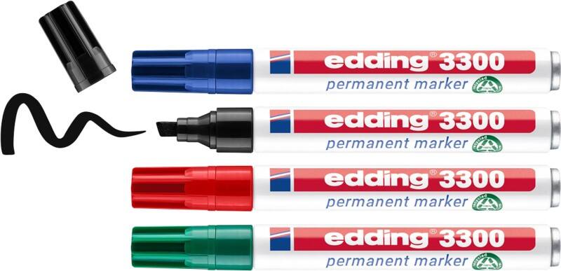 edding 3300 Permanentmarker 100% Recycelt Breit Keilspitze 1 - 5 mm Farbig sortiert Nachfüllbar Wasserbeständig 4 Stück