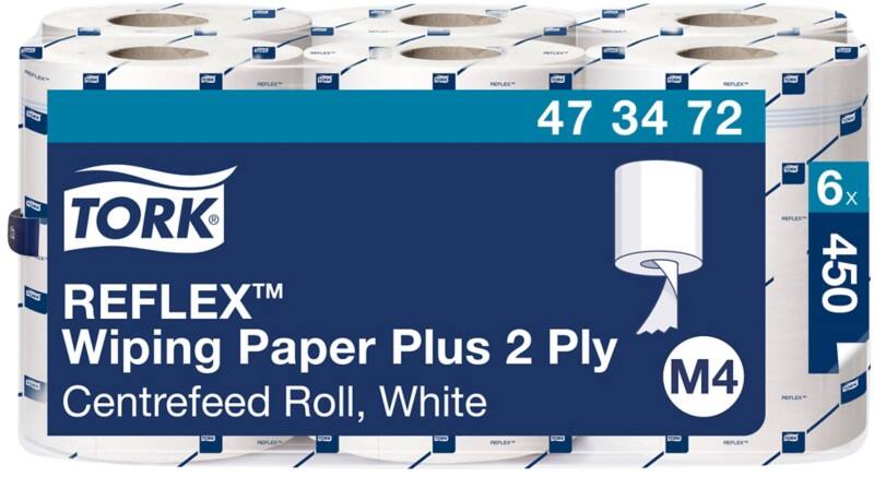 Tork Reflex Advanced  Papierhandtücher M4 Gerollt Weiß 2-lagig 473472 6 Rollen à 450 Blatt