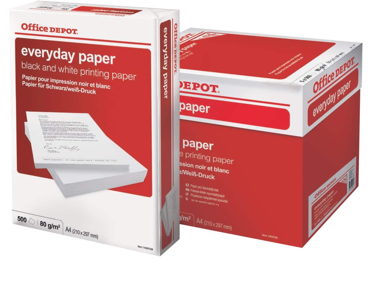 Office Depot Everyday Kopier-/ Druckerpapier DIN A4 80 g/m² Weiß 5 Pack à 500 Blatt