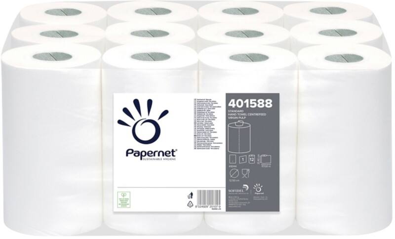 Papernet Standard  Papierhandtücher Gerollt Weiß 1-lagig 117 m 401588 12 Rollen à 117 m